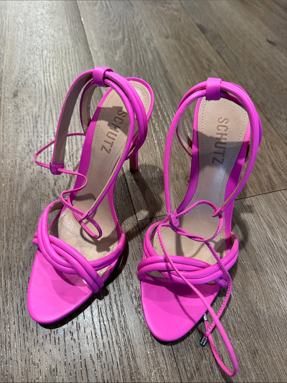 SCHUTZ Hot Pink Strappy Lace-Up Stiletto Sandals